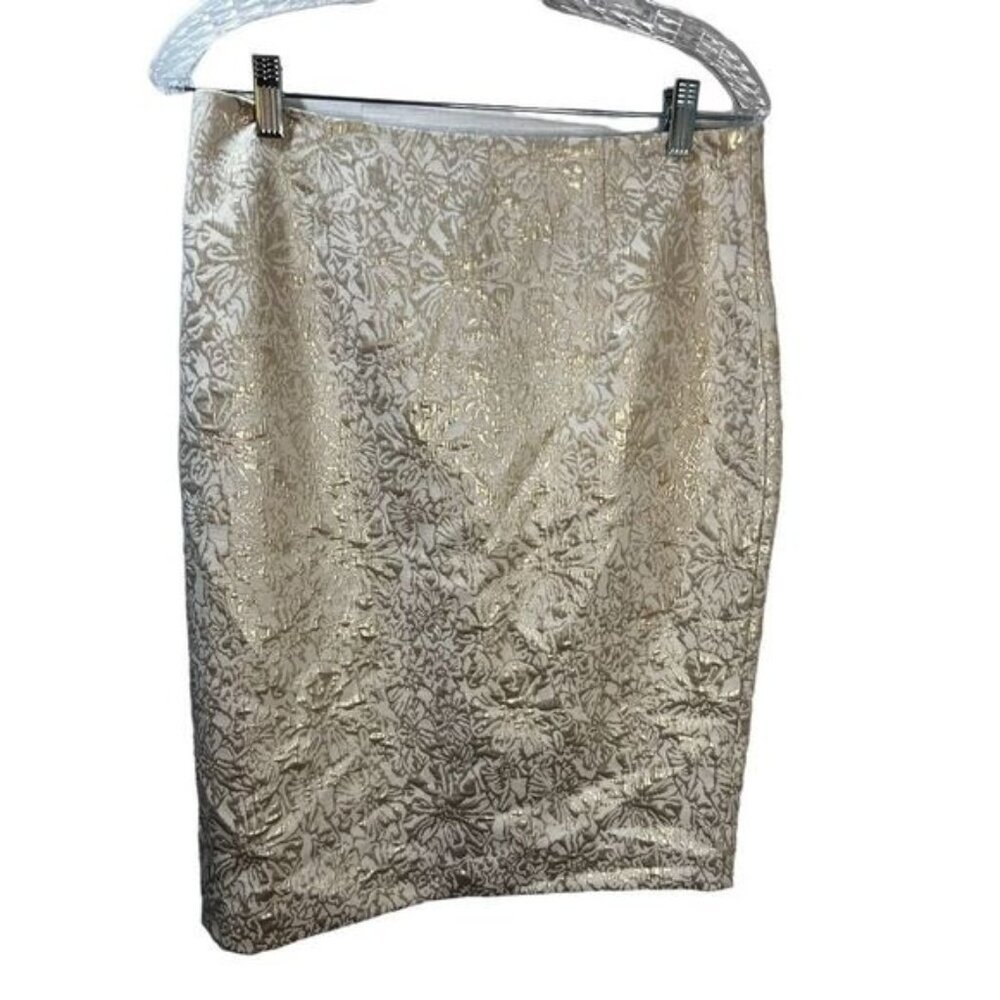 Liz Claiborne Cream Brocade Lined Pencil Skirt Size 8‎